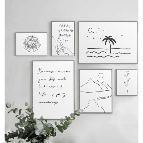 Black White Adventure Motivational Quote Posters Fine Line Wall Art Prints Canvas Painting Nordic Wall Pictures Kids Room Decor