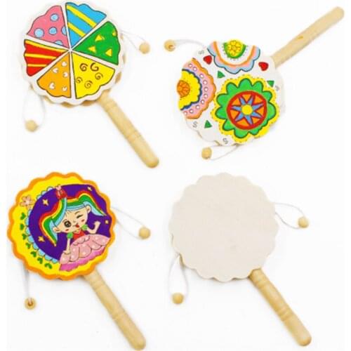 Baby Kids Cartoon Wooden Toy Chinese Traditional Rattle Drum Spin fun toys Hand Bell Music Toys Baby Stroller Comfort Toy Gift