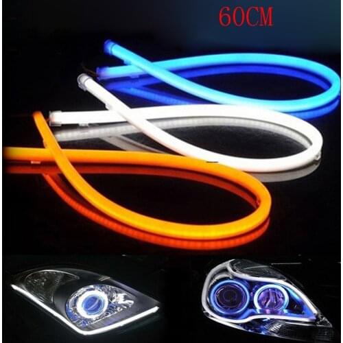 2PCS 60CM Angel Eye Daytime Running Light Tube Guide Soft Flexible Car Styling LED Strip DRL White and Yellow Turn Signal Lights