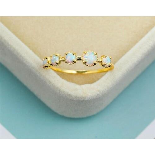 Elegant Female White Opal Stone Ring Charm Gold Thin Wedding Rings For Women Dainty Bridal Round Engagement Ring