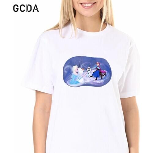 Cute Anime T Shirt Women Harajuku Kawaii T-shirt Elsa and Anna Snowman Olaf Graphic Tshirt Fashion Top Tees Female