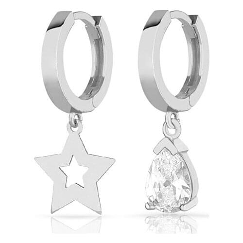 Glossy 925 Sterling Silver Earrings Star Jewelry For Women Rhodium Plated With Zircon Drop Earrings