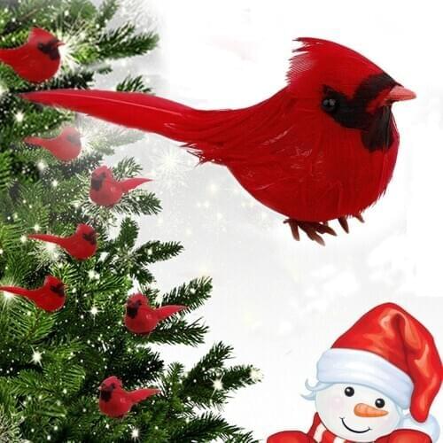 Artificial Red Clip-on Cardinals Feathered Birds Christmas Ornaments Tree Decors