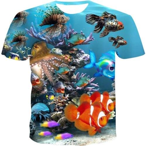 Summer Trend 3D Printing Colorful Fish Print Casual Breathable Fishing Clothes For Men/Boys Oversized T-Shirt Short-Sleeved Tops