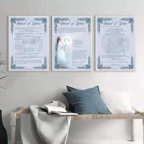 Moon Goddess Magick Spell Print SELENE RITUAL Pages Posters Full Moon Magick Wall Pictures Wicca Dream Spell Art Canvas Painting