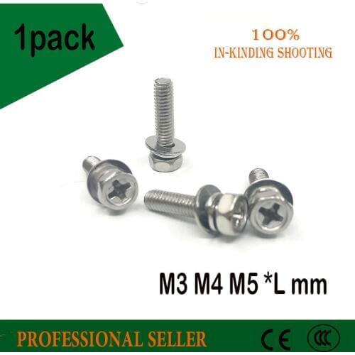 M3 M4 M5 *L mm 304 stainless steel cross recessed hexagon head three sems screw combination screw for solid state relay