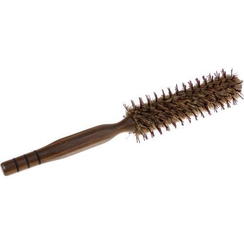 Small Round Hair Brush for Blow Drying Adding Volume Soft Bristles with Nylon Pins Natural Wooden Handle