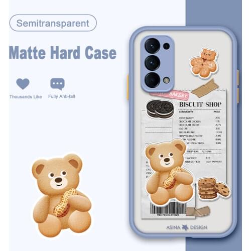 ASINA Matte Transparent Case For OPPO Reno 2 3 4 5 Pro Cute Cartoon Hard PC Cover Bumper For Realme X7 Find X3 Lite Bear Capa