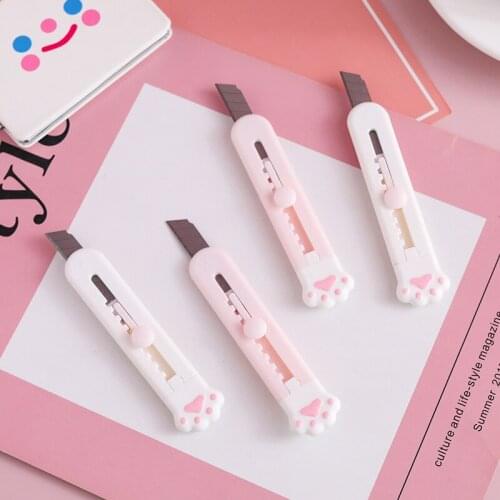 Kawaii Mini Pocket Cat Paw Art Utility Knife Express Box Knife Paper Cutter Craft Wrapping Refillable Blade Stationery Cutter