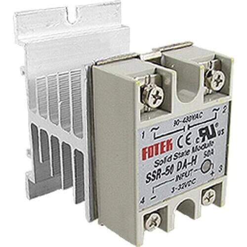 Miniature SSR-50DA Solid State Relay 50A 3-32V DC / 90-480V AC + Heat Sink