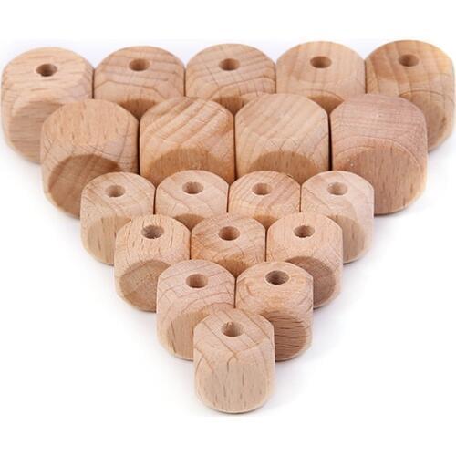 Missxiang 10pcs Natural Square Wood Beads Ball Jewelry for Baby DIY Kids Toys Spacer Beading Wooden Beads Jewelry Making