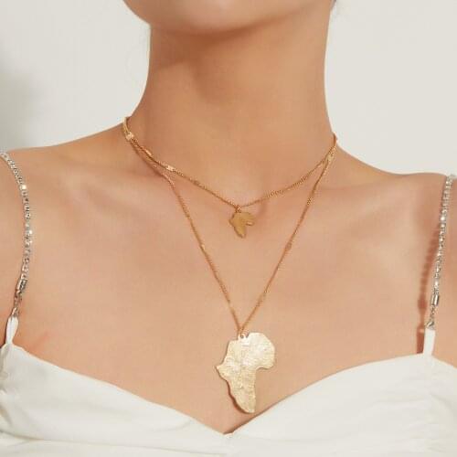 Multi-layer Trendy Africa Map Pendant Chokers Necklace for Women Creative Personality Clavicle Chain Necklace Jewelry