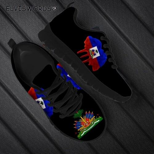 ELVISWORDS Fashion Haiti Flag Design Leisure Non-slip Air Mesh Sneakers for Women Comfortable Ladies Flat-Shoes Walking Shoes