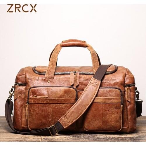 ZRCX 2021 New Fashion Brand Designer Business Trip Travel Bag For Man Outdoor Genuine Leather Multiple Pockets Large Capacity