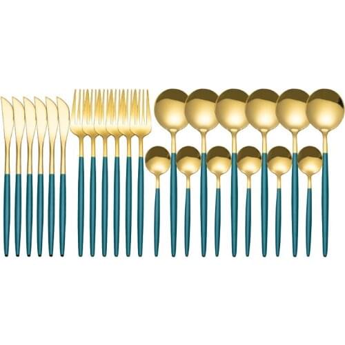 24Pcs Durable Dinnerware Cutlery Set Tableware White Gold Cutlery Stainless Steel Spoon Fork Spoon Kitchen Spoon And Fork Set