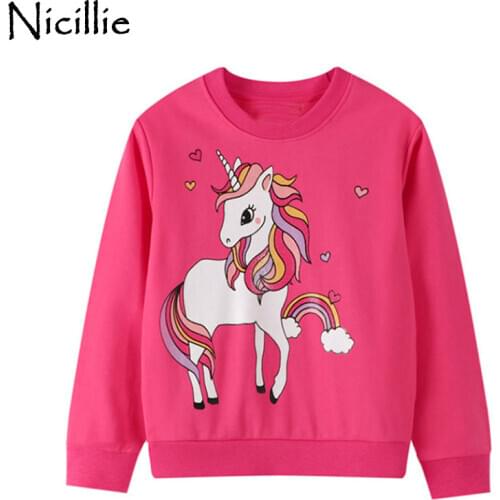 Nicillie Baby Girls Sweatshirt Long Sleeve Children Tops Unicorn Cotton Girls T-shirts Cartoon Wear Autumn Winter Girls Clothes