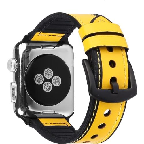 Newest Genuine Leather+ silicone belt strap for apple watch band 6 5 4 44mm 40mm for apple se wristband belt 3 2 1 38 42mm