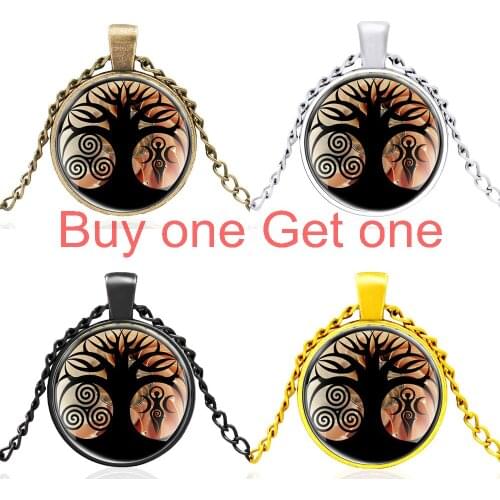 New Arrival Black Trisceli Ttree of Life Design Black Glass Dome Necklace Men Women Pendant Jewelry Accessories Gift