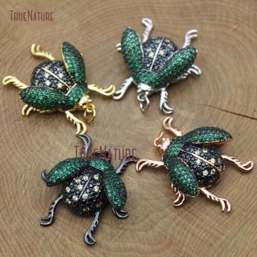 Lovely Animal Charm Insect Shape Micro Pave Green Zircon Beads Ladybird Pendant Copper Jewelry In 32*28 mm PM9096