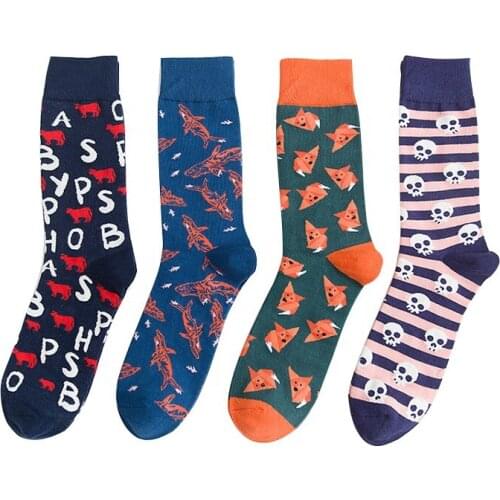 Autumn and Winter Street Creative Trend Cartoon Jacquard Socks Men Long Tube Cotton Socks