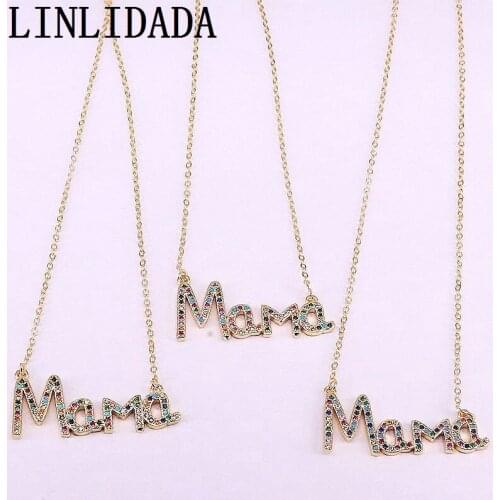 8Pcs Rainbow cubic zirconia paved Mama pendant Necklace ,Charm delicate fashion Jewelry Mothers Day gift