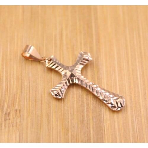 Pure Au750 18K Rose Gold Pendant Men Women Gift Carved Twill Cross Pendant 1.2g / 32*16mm