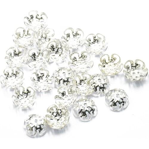 50Pcs Silver Plated Filigree Flower Bead Caps 10mm Jewellery Craft Findings