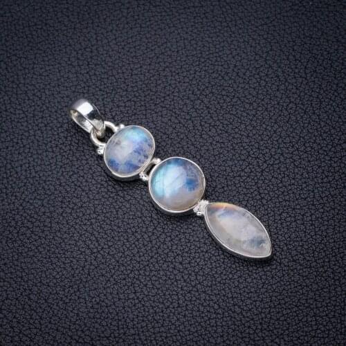 StarGems Natural Rainbow Moonstone Handmade 925 Sterling Silver Pendant 2" E3852