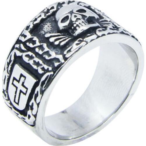 Drop Ship Offer 316L Stainless Steel Ring Cool Leaves Ring Mens Cross Jesus Skull Ring
