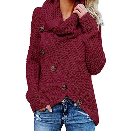 URIFENS Pull Femme 2021 Autumn Winter Turtleneck Buttons Sweater Women Casual Loose Irregular Pullover Female Knitwear LMY126U