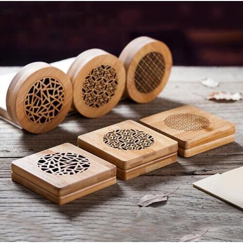Retro Bamboo Incense Box Hollow Carved Desktop Ornament Censer Ash Catcher Incense Holder Incense Burners Home Decoration Crafts