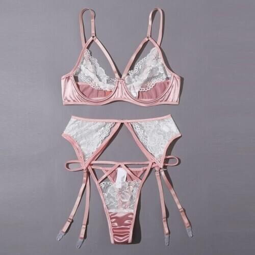 Sexy Lingerie Lace G-string Thong Garter Underwear Sleepwear G-string Embroodery Sexy Lace Bra Brief Set Нижнее Белье Женское