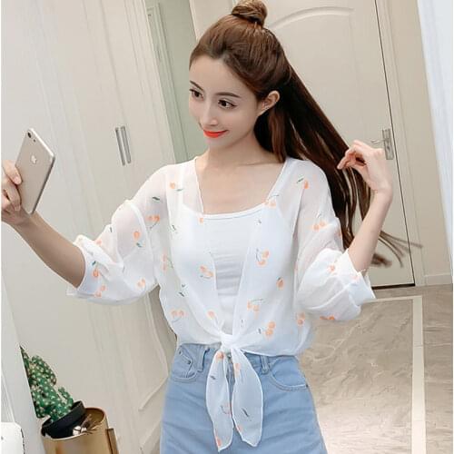 All-match Chiffon Shawl Short Sun Protection Clothing Female Korean Summer Loose Thin Cardigan Air-conditioning Coat Y88