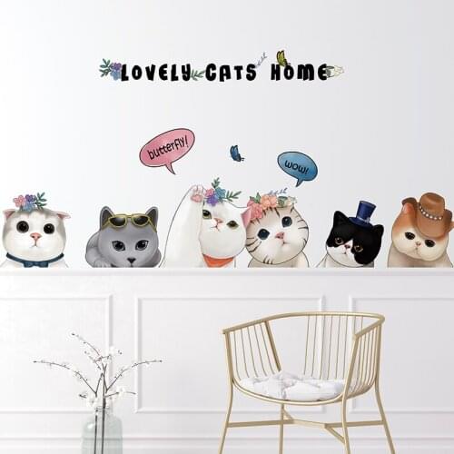 [shijuekongjian] Cats Wall Stickers DIY Cartoon Animal Wall Decals for Kids Rooms Baby Bedroom Children Nursery House Decoration