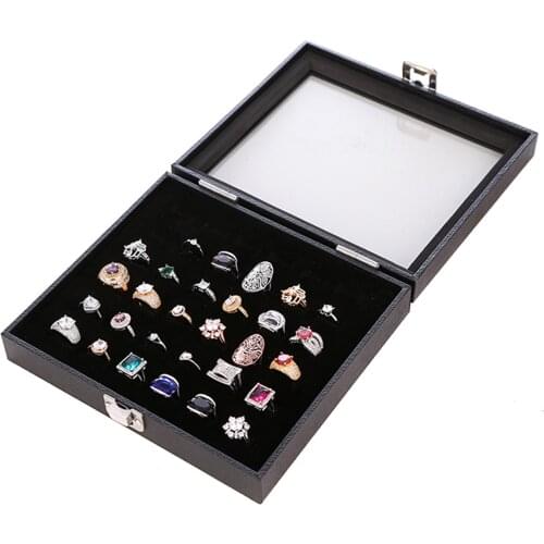 Jewelry Rings Tray Box Case Holder Showcase Display Storage Box 36 Slot