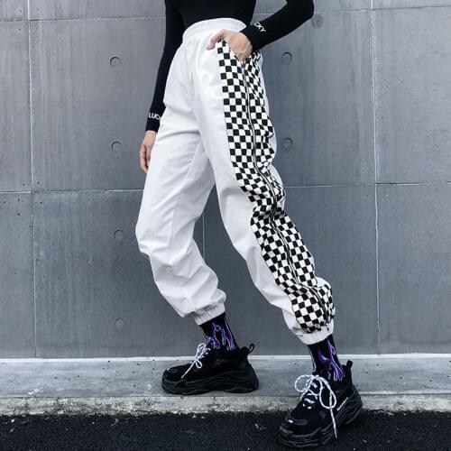 HOUZHOU White Hippe Plaid Cargo Pants Harajuku Vintage Joggers Women Streetwear Hip Hop Trousers Female Korean Style Sweatpants