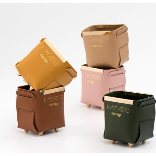 Nordic Bathroom Organizer And Storage Box Leather Make Up Brush Holder Sundries Storage Holder For Cosmetic Lipstick Organizer