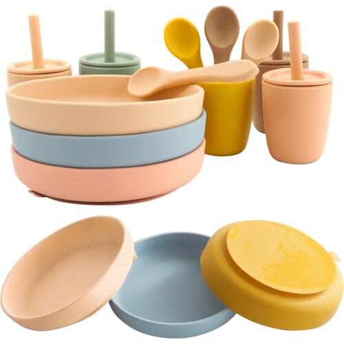 Customized Newborns Infant Plate Food Grade Solid Color Baby Dishes Plates Non-Slip Waterproof Feeding Bowl Baby Accessories