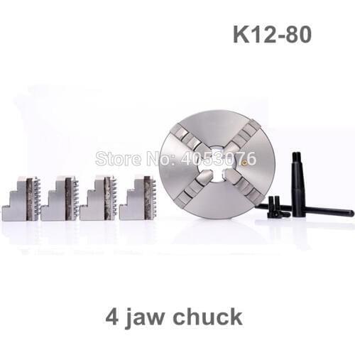 3" 80mm 4 Jaw CNC Lathe Chuck Self-Centering K12-80 K12 80 Hardened Steel for Drilling Milling Machine