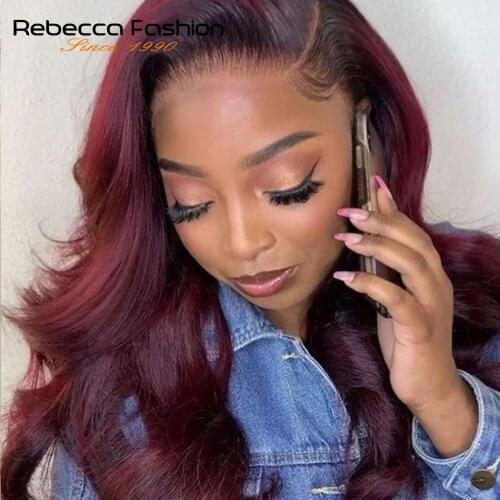 Ombre Red Body Wave 4x4 Lace Closure Human Hair Wig Pre-plucked Malaysian Remy Burgundy Blonde Wigs For Black Women 180% Density