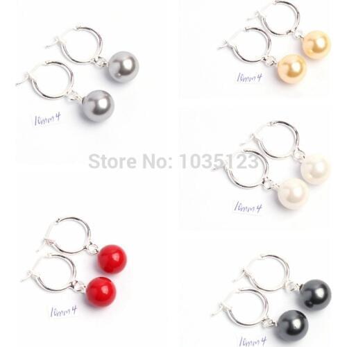 High Quality 10mm Pretty 5 Color Round Shape Shell Silver Color Fashion Earrings 1 Pair wj136