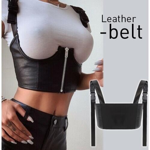 Women Sexy PU Leather Crop Top Tank Corset Buckle Straps Zipper Vest Cummerbunds Personality Street Punk Gothic Dark Corset Belt