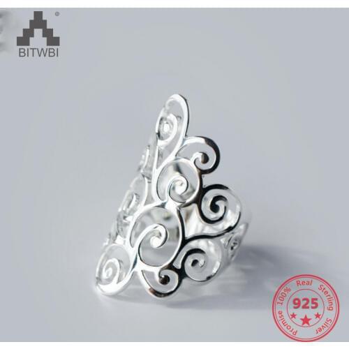 Korea Hot Style S925 Sterling Silver Simple Retro Vintage Hollow Flower Open Ring Jewelry for Women
