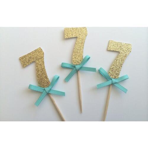 Gold Glitter Cupcake Toppers custome number or initial Birthday wedding toothpicks Bridal baby shower party decorations