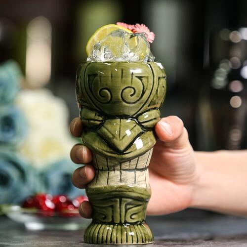 1 Pcs Tiki Mug Cocktail Cup Beer Wine Mug Ceramic Tiki Mugs Art Crafts Creative Hawaii Mugs Art Ceramic Cup Wine Crafts Bar Tool