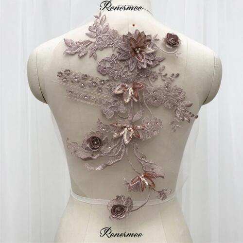 1Pc Gold/Green/Ivory/Rose/Pink/Ivory Multicolor Beading Drill 3D Lace Applique Manual DIY Patching Diamonds 3D Lace Patch 39X27