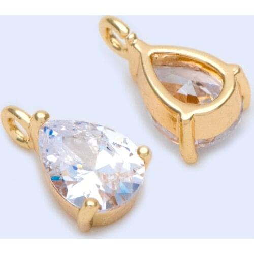 10pcs CZ paved Gold Teardrop Charms 11x7mm, Gold Plated Brass Drop Pendants (GB-1151)