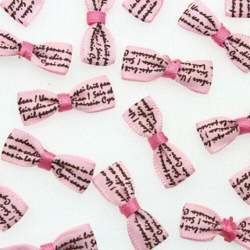 100pcs Sweet pink letter printed bowknot mini 32x10mm Ribbon Bow for clothes decor hair clips diy craft accessories