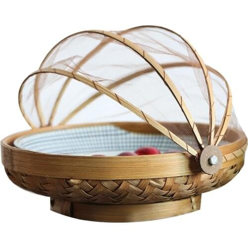Bamboo Products with Lid Anti Mosquito Fruit Plate Living Room Handmade Storage Rim Bamboo Desktop Storage Box