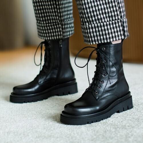 New autumn/winter 2020 Genuine leather Womens boots Martin boots Female boots cowhide Womens shoes